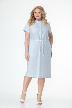 Мини-платье из хлопка с кулиской по талии и карманами Anelli 864 голубой - фото 2