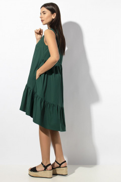 Платье свободного из хлопка с карманами и подрезами VIZAVI 638 изумруд - фото 2
