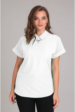 Демисезонная белая свободная блуза с воротником-стойкой Таир-Гранд 62268-2 белый - фото 1