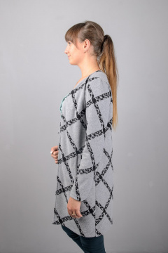 Круглогодичный серый удлиненный жакет прямого силуэта Mita ЖМ927 серый+клетка - фото 2