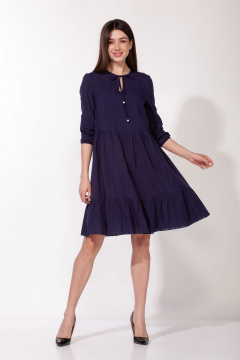 Платье свободного кроя из хлопка с V-образным вырезом Anna Majewska 1451 темно-синий - фото 5