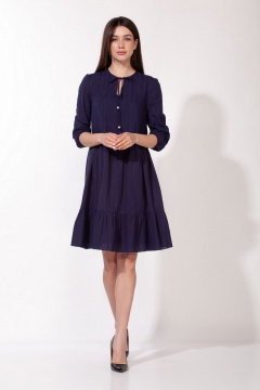 Платье свободного кроя из хлопка с V-образным вырезом Anna Majewska 1451 темно-синий - фото 1