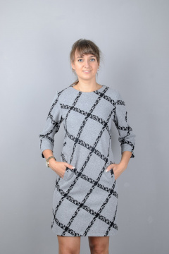 платье прямого силуэта с карманами и рукавом 3/4 Mita ЖМ755 серый/клетка - фото 2