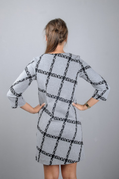 платье прямого силуэта с карманами и рукавом 3/4 Mita ЖМ755 серый/клетка - фото 4