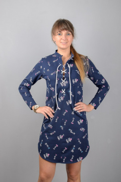 туника А-образного силуэта с декоративной шнуровкой Mita ЖМ951 синий/буквы - фото 1