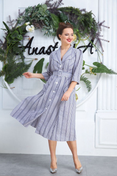 Платье приталенное в полоску с рельефами и поясом Anastasia 598 т.синий-белый - фото 4