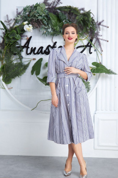 Платье приталенное в полоску с рельефами и поясом Anastasia 598 т.синий-белый - фото 3
