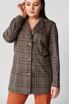 Бежевый и оранжевый костюм из трикотажа: кардиган и брюки Almirastyle 139 клетка/терракот - фото 2