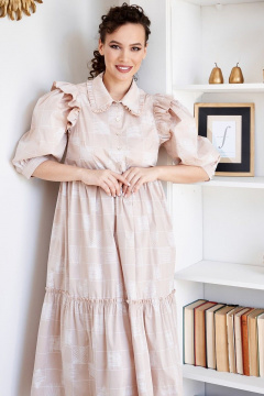Платье с объемными рукавами и оборками Мода Юрс 2662 бежевый - фото 3