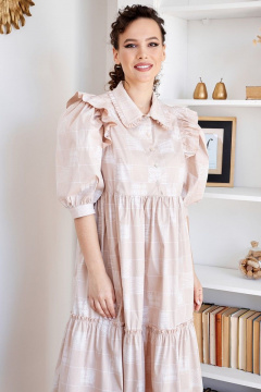 Платье с объемными рукавами и оборками Мода Юрс 2662 бежевый - фото 2