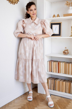 Платье с объемными рукавами и оборками Мода Юрс 2662 бежевый - фото 1