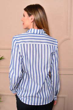 Голубая полосатая блуза рубашечного стиля с воротником LM СО1010 - фото 3