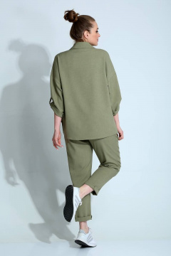 Демисезонный женский комплект рубашка и брюки в клетку Liona Style 790 зеленый - фото 4