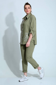 Демисезонный женский комплект рубашка и брюки в клетку Liona Style 790 зеленый - фото 3