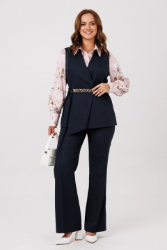 Блуза, брюки, жилет Mubliz 286 графит_пудра_цветы - фото 5
