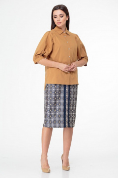 Блуза с объемными рукавами и асимметричным низом Anelli 987 горчица - фото 2