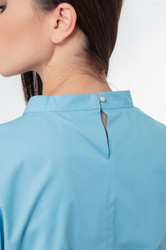 Классическое хлопковое платье-с футляр с складками и карманами Anelli 998 голубой - фото 5