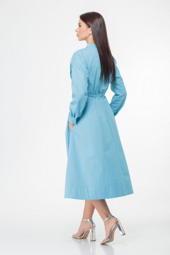 Классическое хлопковое платье-с футляр с складками и карманами Anelli 998 голубой - фото 3