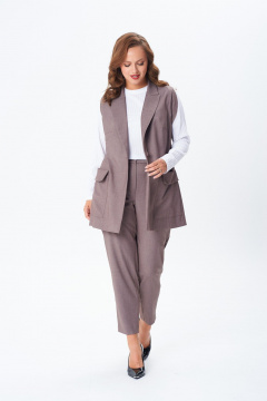 Брюки, жилет, лонгслив TVIN 7868 кофе_с _молоком - фото 3