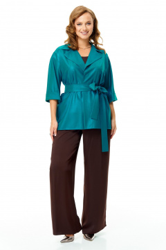 Блуза, брюки, кардиган T&N 7682 шоколад-бирюза - фото 1
