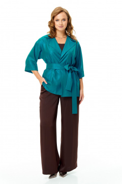 Блуза, брюки, кардиган T&N 7682 шоколад-бирюза - фото 2