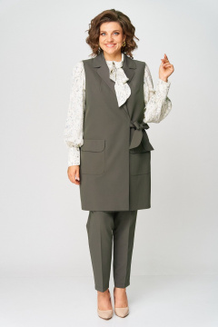 Блуза, брюки, жилет Svetlana-Style 1719 мох-молочный - фото 1