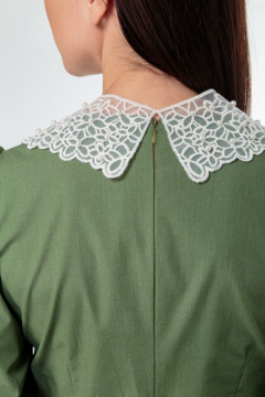 Платье из хлопка с съемным воротником и присборенными рукавами Anelli 1000 зеленый - фото 5