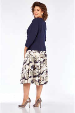 Жакет, платье, пояс Милора-стиль 1260 синий+ абстракция - фото 4