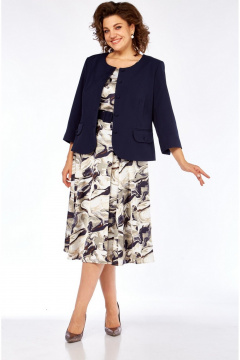 Жакет, платье, пояс Милора-стиль 1260 синий+ абстракция - фото 1