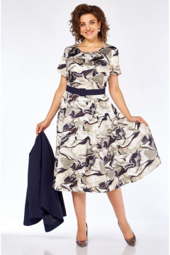 Жакет, платье, пояс Милора-стиль 1260 синий+ абстракция - фото 2