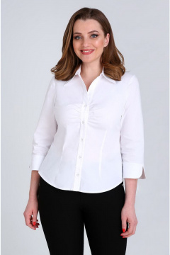 Блуза приталенная с талевыми вытачками и воротником-стойкой Таир-Гранд 62314-1 белый - фото 4