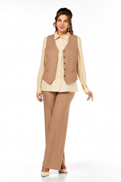 Блуза, брюки, жилет Ольга Стиль С-946 светло-коричневый - фото 1
