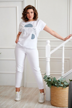 Женские брюки с высокой посадкой и резинкой Rumoda 2023/1 белый - фото 2