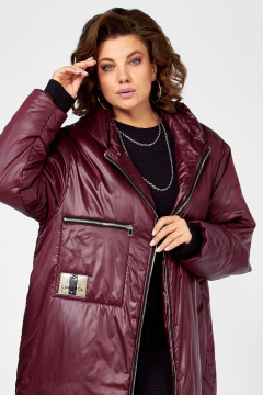 Яркое деми пальто в стиле бохо с капюшоном и утеплителем Lady Secret 5018/1 винный - фото 4