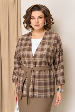 Блуза, жакет, юбка VOLNA 1433 коричнево-бежевый - фото 2