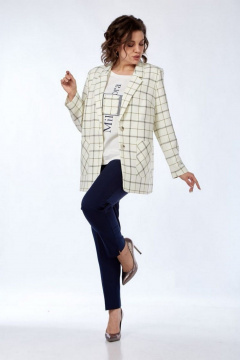 Брюки, жакет, футболка Милора-стиль 1198/1 молочный+синий - фото 5