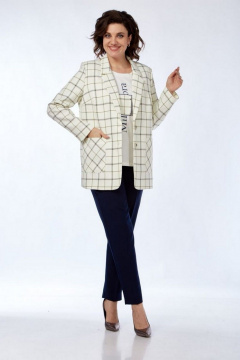 Брюки, жакет, футболка Милора-стиль 1198/1 молочный+синий - фото 1