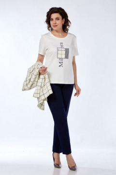 Брюки, жакет, футболка Милора-стиль 1198/1 молочный+синий - фото 2