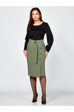 Блуза, жилет, юбка Мишель стиль 1302 хаки-черный - фото 5