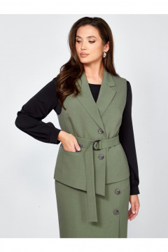 Блуза, жилет, юбка Мишель стиль 1302 хаки-черный - фото 3