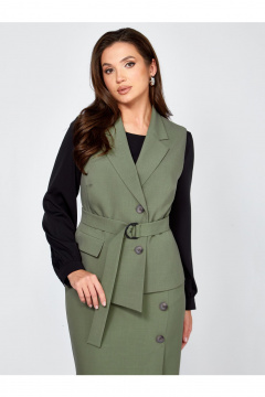 Блуза, жилет, юбка Мишель стиль 1302 хаки-черный - фото 2