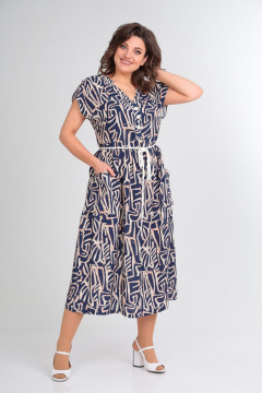 Платье Le Collect 402 бежево-синий - фото 2