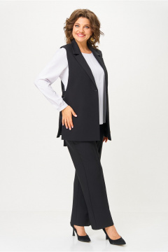 Блуза, брюки, жилет БАГРЯНИЦА 3172 черный_белый - фото 3