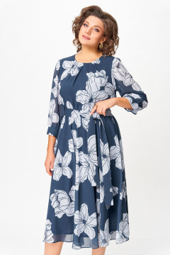 Платье Swallow 870 дымчато-синий/принт_белые_цветы - фото 5