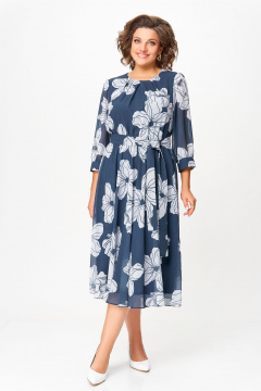 Платье Swallow 870 дымчато-синий/принт_белые_цветы - фото 2