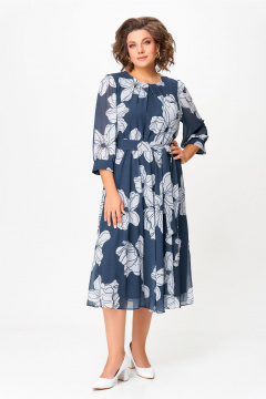 Платье Swallow 870 дымчато-синий/принт_белые_цветы - фото 1