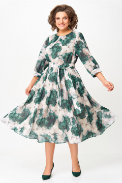 Платье Swallow 870.1 пудровый-принт/изумрудные_цветы - фото 1
