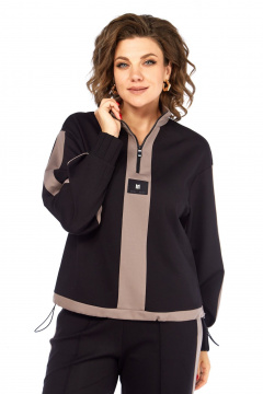 Костюм спортивный брюки джемпер больших размеров Ольга Стиль С-948 черный - фото 4