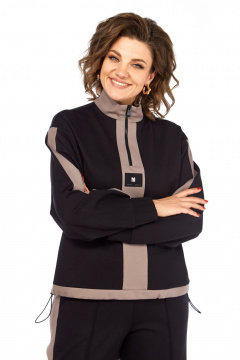 Костюм спортивный брюки джемпер больших размеров Ольга Стиль С-948 черный - фото 3