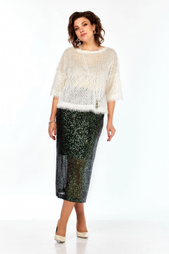Блуза, юбка Ольга Стиль Л-413 молочный-зеленый - фото 2